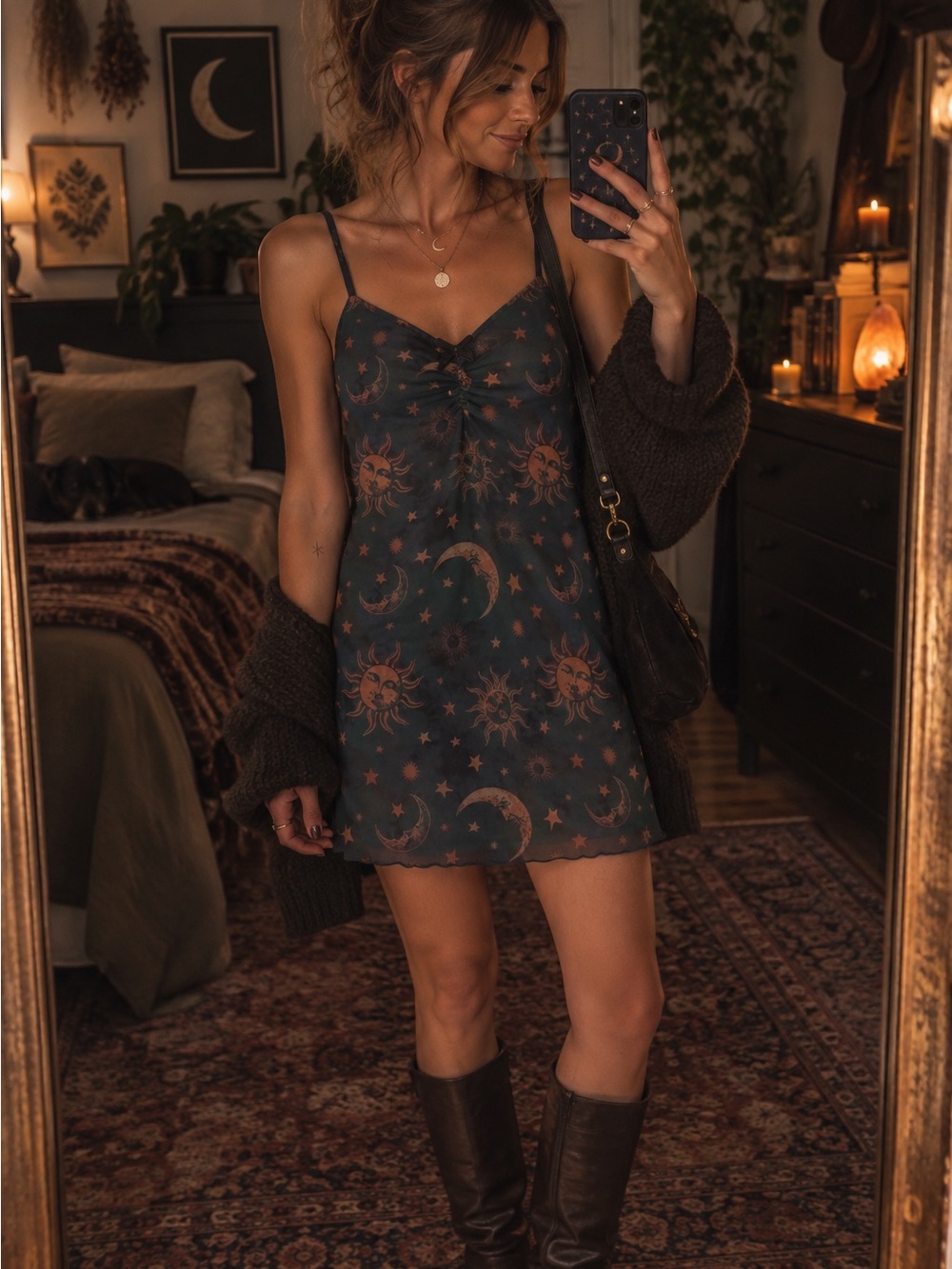 Cosmic Aura Celestial Sun & Moon Slip Dress – Size S